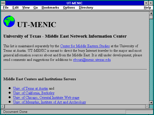 Screenshot of World-Wide Web Virtual Library: Middle East Studies