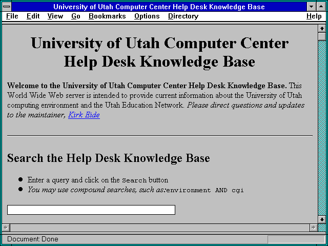 Screenshot of University of Utah Computer Center Help Desk Knowledge Base