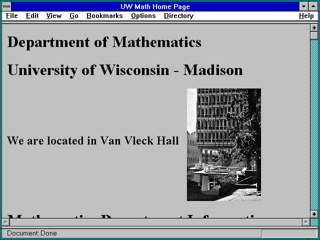 Screenshot of UW Math Home Page