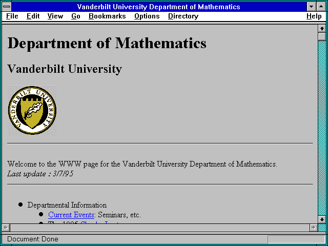 Screenshot of Vanderbilt University Department of Mathematics