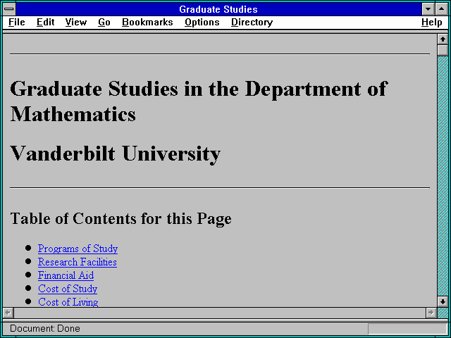 Screenshot of Graduate Studies