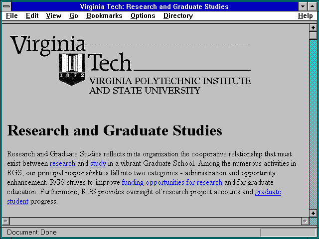 Screenshot of Virginia Tech: Research and Graduate Studies