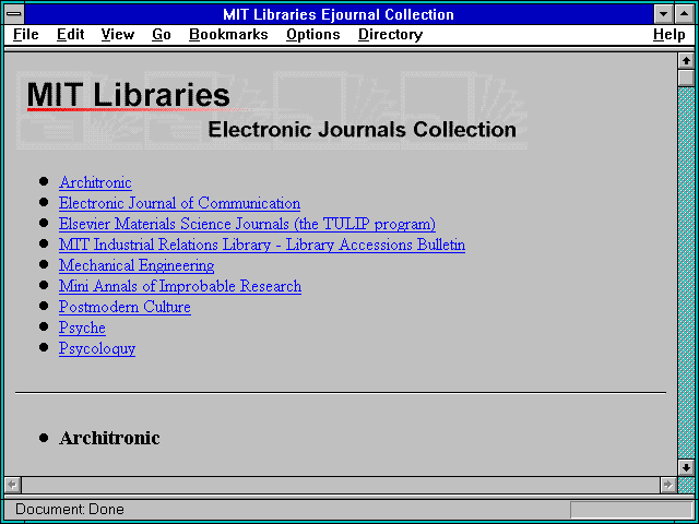 Screenshot of MIT Libraries Ejournal Collection
