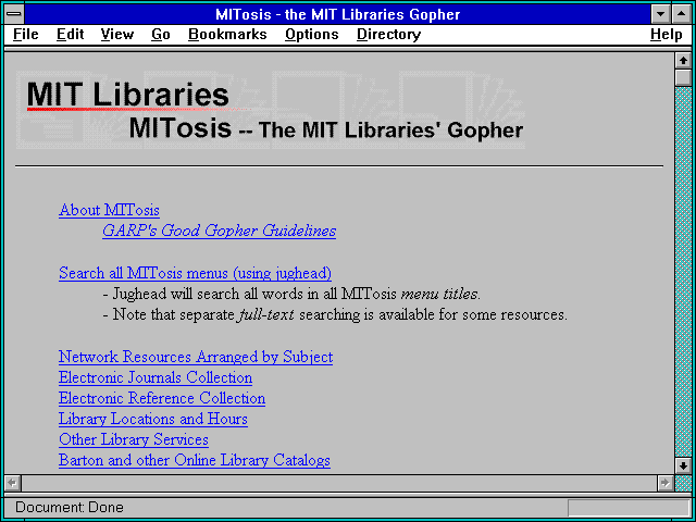 Screenshot of MITosis - the MIT Libraries Gopher