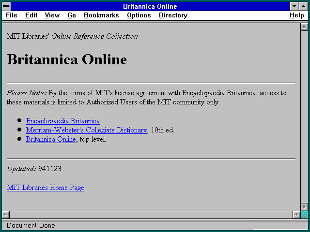 Screenshot of Britannica Online