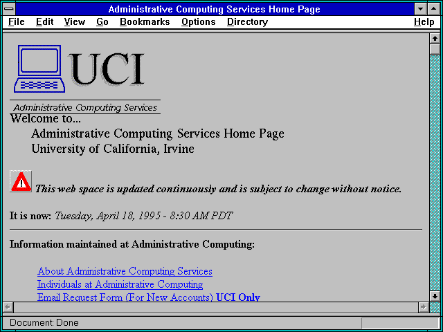 Screenshot of Administrative Computing Services Home Page