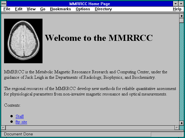 Screenshot of MMRRCC Home Page