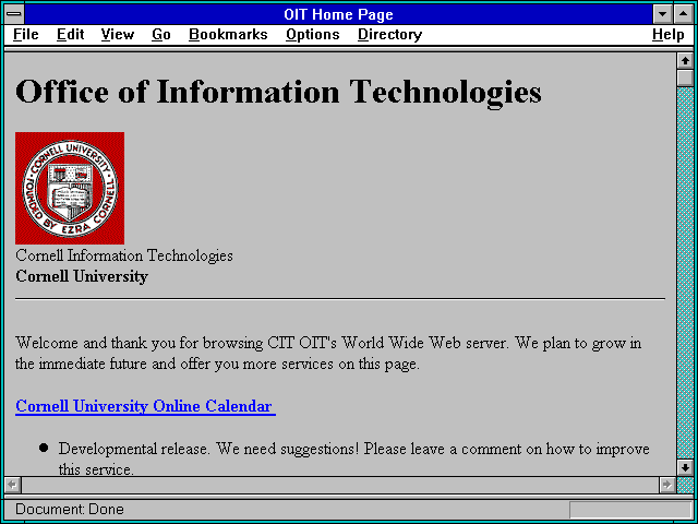 Screenshot of OIT Home Page