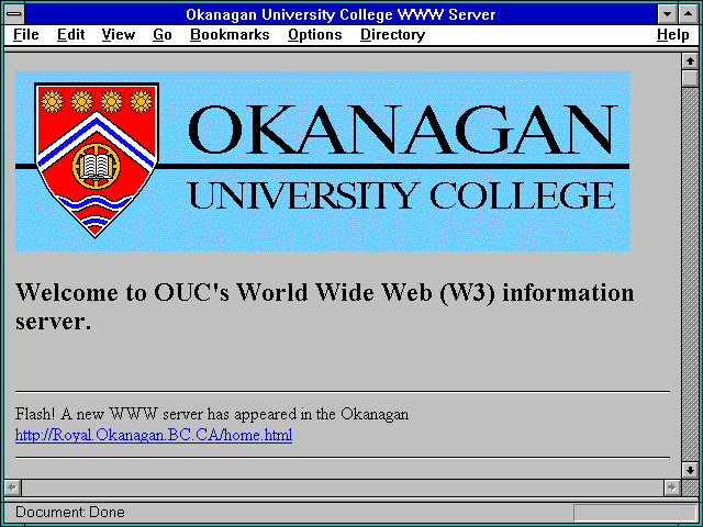 Screenshot of Okanagan University College WWW Server
