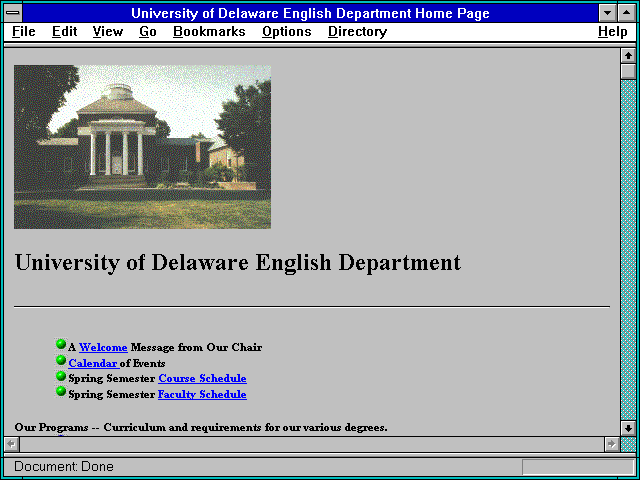 Screenshot of University of Delaware English Department Home Page