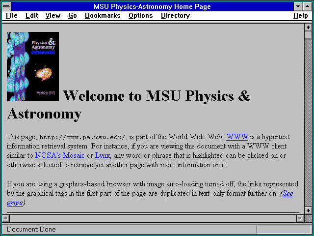 Screenshot of MSU Physics-Astronomy Home Page
