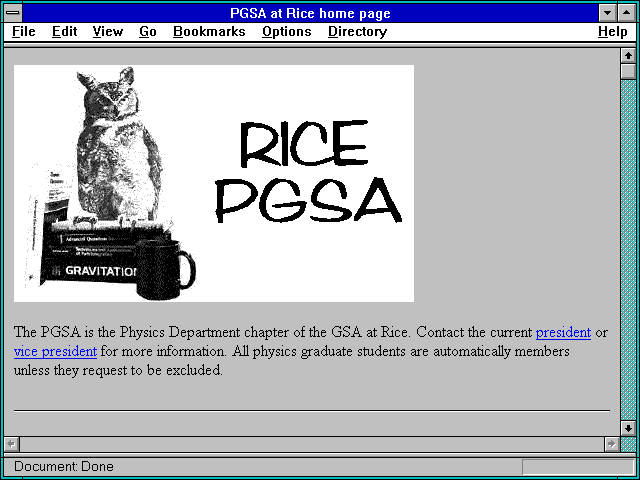 Screenshot of PGSA at Rice home page