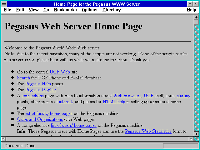Screenshot of Home Page for the Pegasus WWW Server