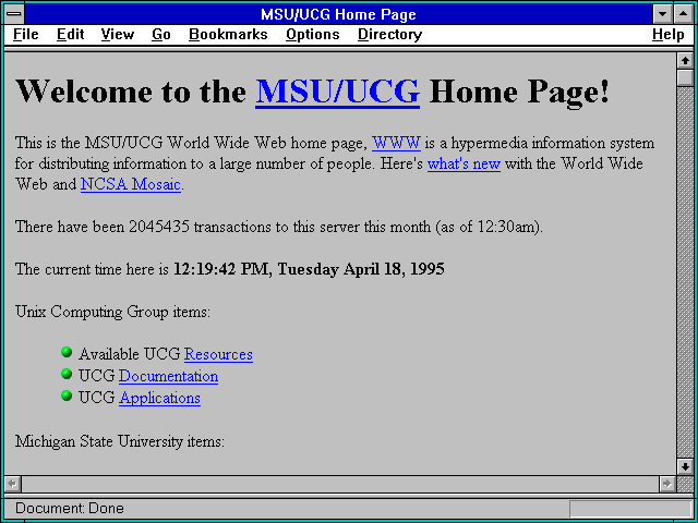 Screenshot of MSU/UCG Home Page