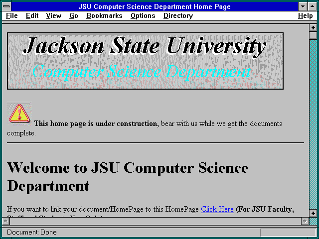 Screenshot of JSU Computer Science Department Home Page