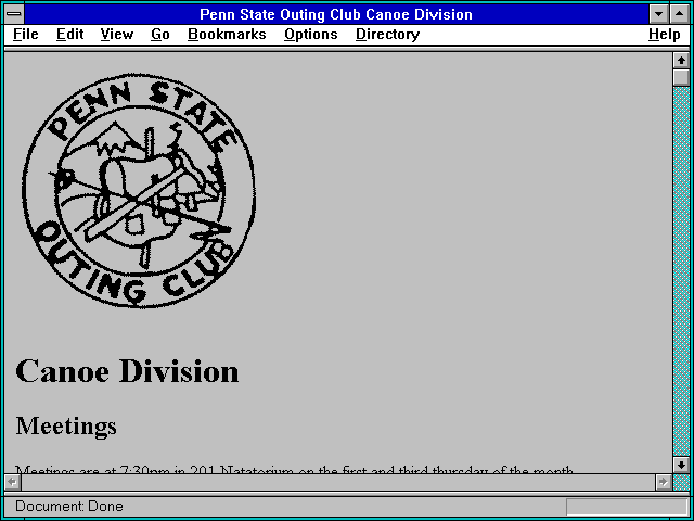 Screenshot of Penn State Outing Club Canoe Division