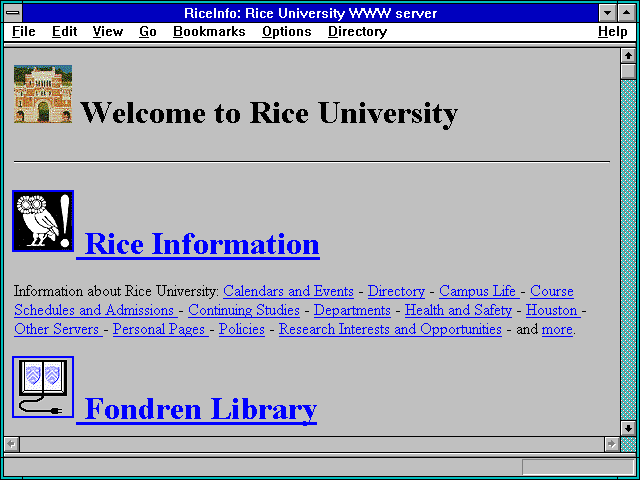 Screenshot of RiceInfo: Rice University WWW server