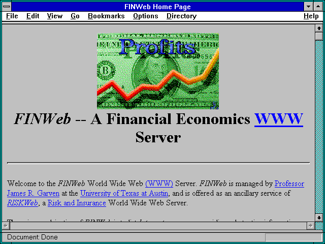 Screenshot of FINWeb Home Page
