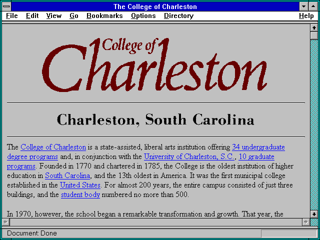 Screenshot of The College of Charleston