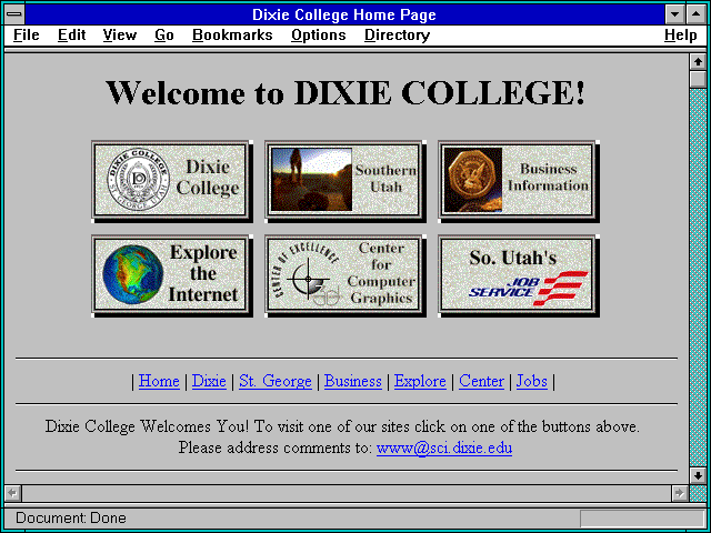 Screenshot of Dixie College Home Page