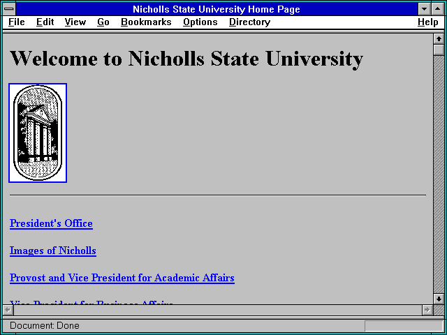 Screenshot of Nicholls State University Home Page