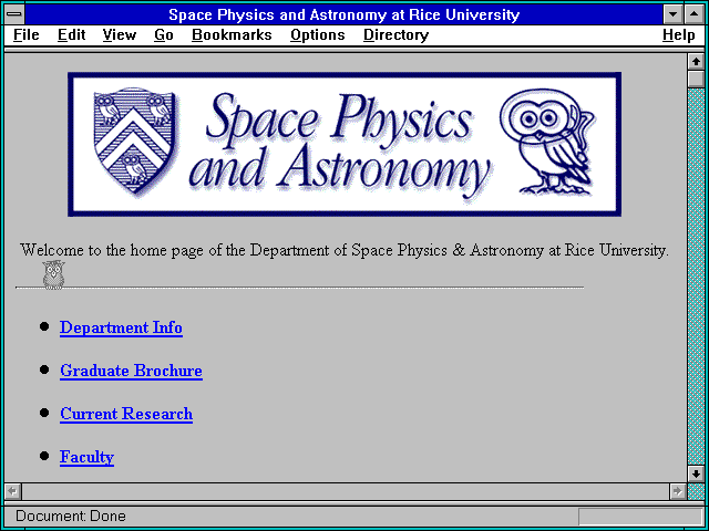 Screenshot of Space Physics and Astronomy at Rice University