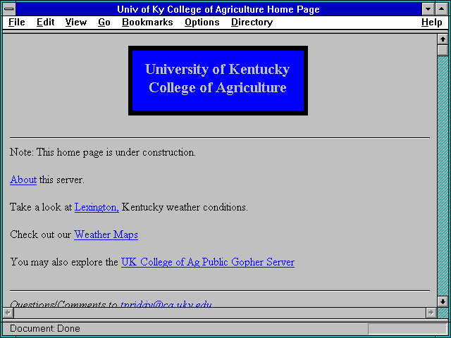 Screenshot of Univ of Ky College of Agriculture Home Page
