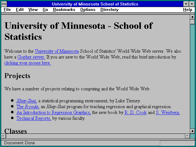 Screenshot of University of Minnesota School of Statistics