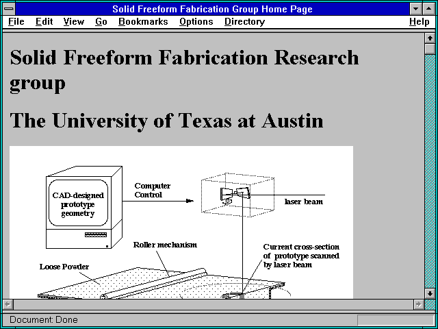 Screenshot of Solid Freeform Fabrication Group Home Page