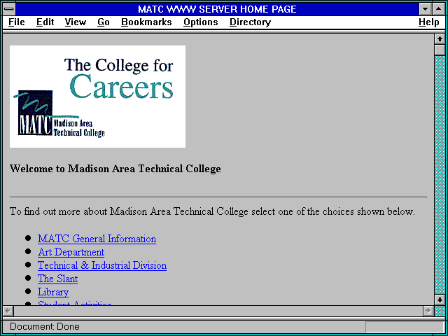 Screenshot of MATC WWW SERVER HOME PAGE