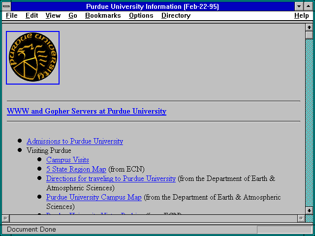 Screenshot of Purdue University Information (Feb-22-95)