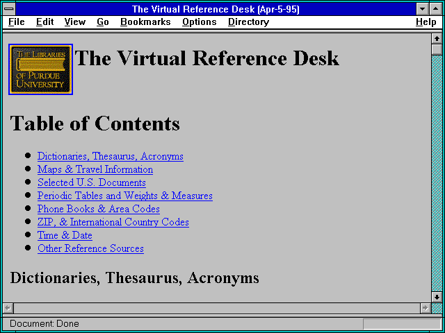 Screenshot of The Virtual Reference Desk (Apr-5-95)