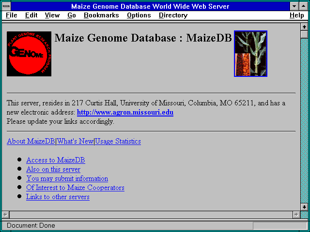 Screenshot of Maize Genome Database Project
