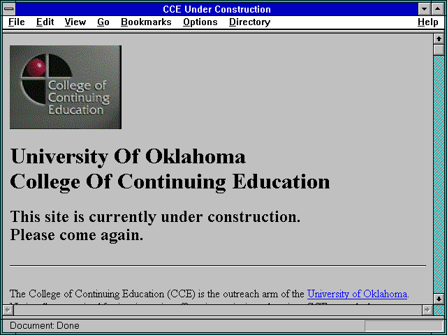 Screenshot of CCE Under Construction