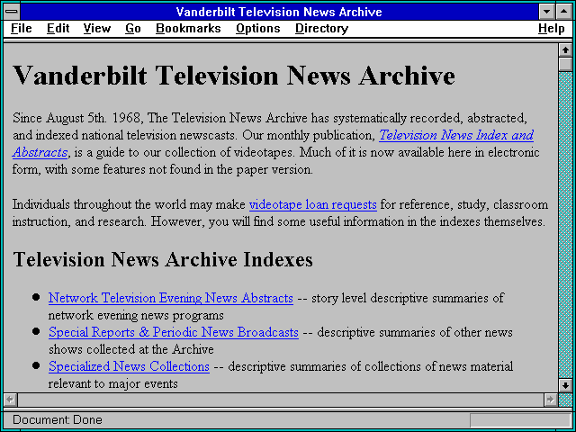 Screenshot of Vanderbilt Television News Archive