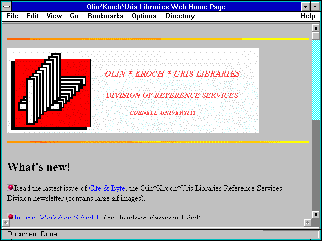 Screenshot of Olin*Kroch*Uris Libraries Web Home Page