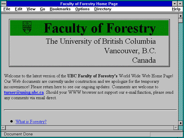 Screenshot of Faculty of Forestry Home Page