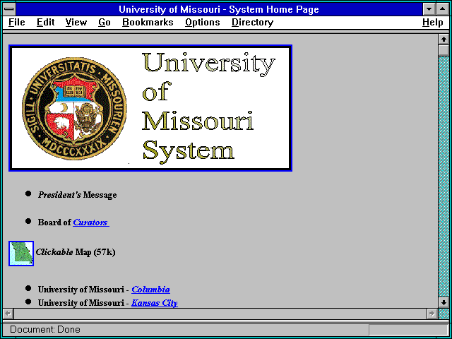 Screenshot of University of Missouri - System Home Page