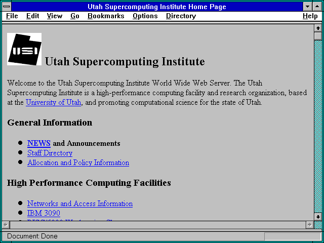 Screenshot of Utah Supercomputing Institute Home Page