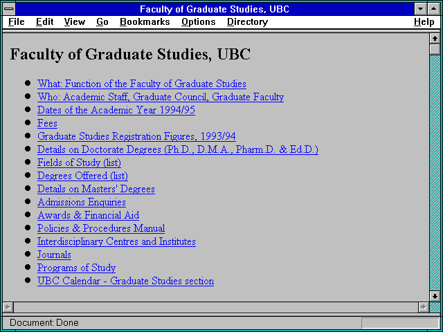 Screenshot of Faculty of Graduate Studies UBC