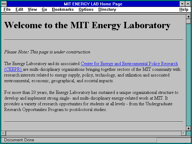 Screenshot of MIT ENERGY LAB Home Page