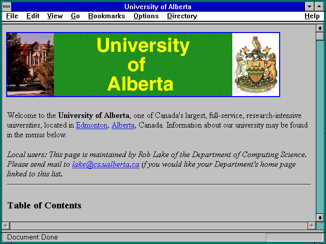 Screenshot of University of Alberta
