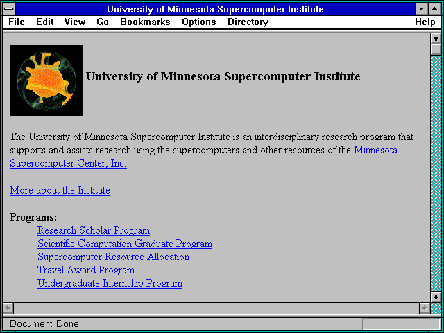 Screenshot of University of Minnesota Supercomputer Institute