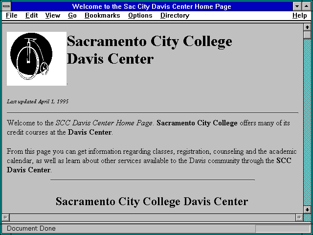 Screenshot of Welcome to the Sac City Davis Center Home Page