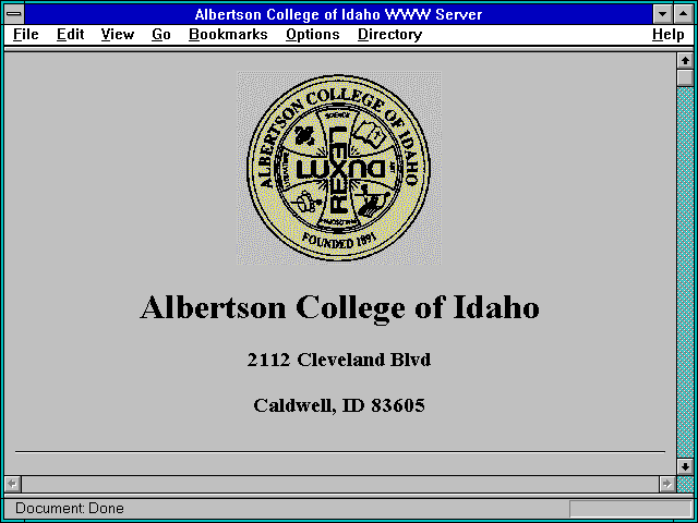 Screenshot of Albertson College of Idaho WWW Server