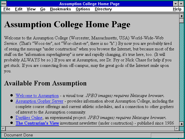 Screenshot of Assumption College Home Page