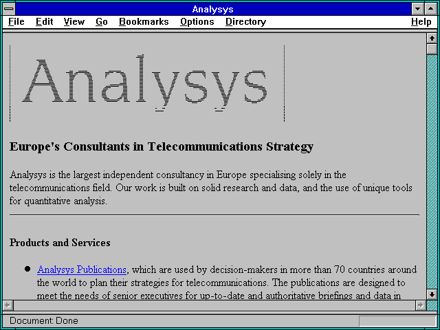 Screenshot of Analysys - Europe's Consultants in Telecommunications