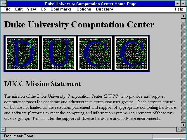 Screenshot of Duke University Computation Center Home Page