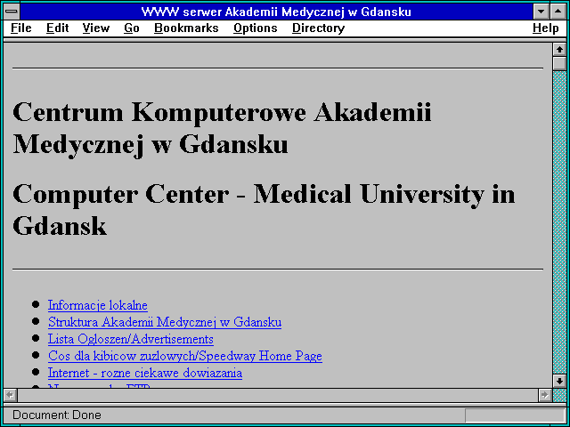 Screenshot of WWW serwer Akademii Medycznej w Gdansku