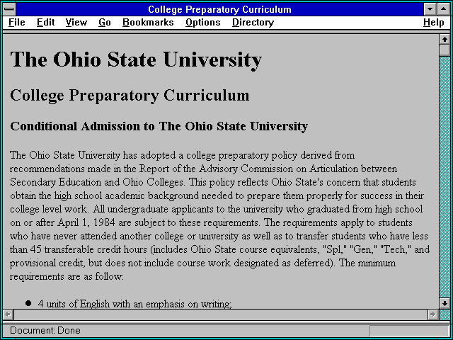Screenshot of College Preparatory Curriculum